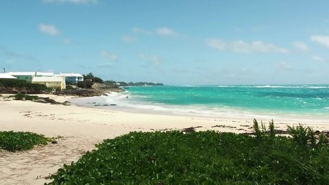 Smith's Parish , Bermuda - 08 18 2021: John Smith's Bay Beach Smiths Parish, Bermuda. A breeze day while hurricane season picks up.