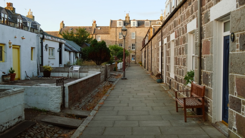 Picturesque view of Footdee, also known as Fittie, an old fishing village at the east end of the Aberdeen Harbour, Scotland, UK