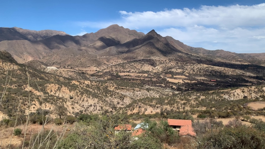 View of burren hills with beautiful blue sky. Tariquia Bolivia