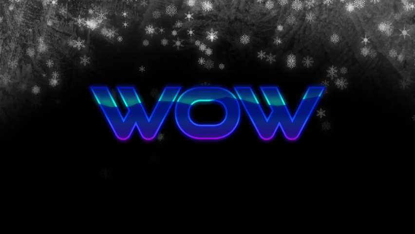 Digital animation of wow text over snowflakes falling against black background. video game interface and technology concept - Powered by Shutterstock - Get 15% off with code: PIKWIZARD15