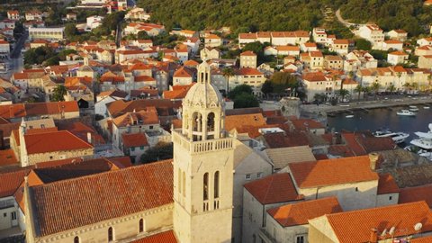 Aerial view of Korcula town on Korcula island, Adriatic Sea, Croatia