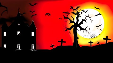 Halloween Night Background 4K Animation. Flying Bats Halloween Night festival.