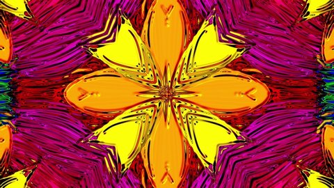 Stylized flowers. Stained glass window. Color glass. Transparency. Seamless looping animation footage. Kaleidoscopic dynamic background. Psychedelic motion design. Dj loop. Vj loops. Multicolor. 4K