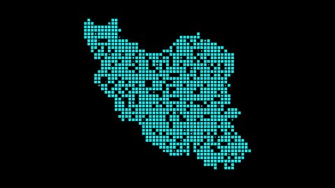 Iran digital map. Map of Iran in dotted style. Shape of the country filled with rectangles. Elegant video.