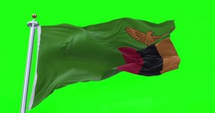 Zambia flag realistic waving in the wind 4K video, for Independence Day or Anthem etc, green screen background chroma key (Perfect Loop)