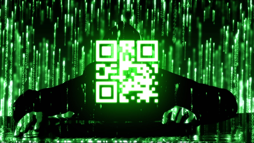Digital animation of glowing neon green qr code and light trails falling over male hacker. barcode identification and technology concept - Powered by Shutterstock - Get 15% off with code: PIKWIZARD15