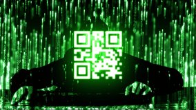 Digital animation of glowing neon green qr code and light trails falling over male hacker. barcode identification and technology concept - Powered by Shutterstock - Get 15% off with code: PIKWIZARD15