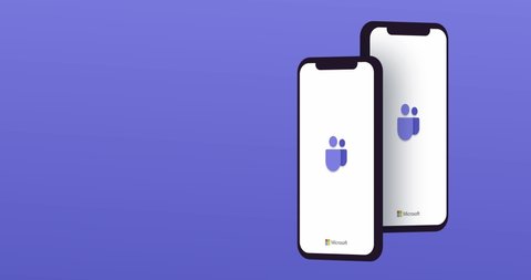 New York, USA - 1 August 2021: Microsoft Teams mobile app logo on phone screen animation with copy space, Illustrative Editorial