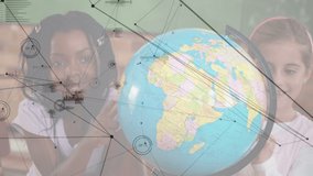 Network of connections over diverse students learning geography using a globe at elementary school. back to school and education concept - Powered by Shutterstock - Get 15% off with code: PIKWIZARD15