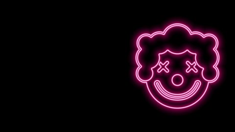 Glowing neon line Clown head icon isolated on black background. 4K Video motion graphic animation.