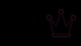 Glowing neon line Crown icon isolated on black background. 4K Video motion graphic animation.