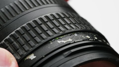 close up the old lens of Dslr or mirror less camera. Maintenance of electronic equipment.