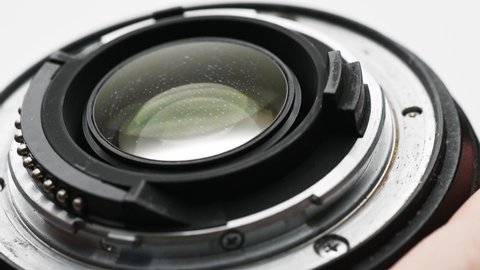 close up the lens of Dslr or mirror less camera. Maintenance of electronic equipment.