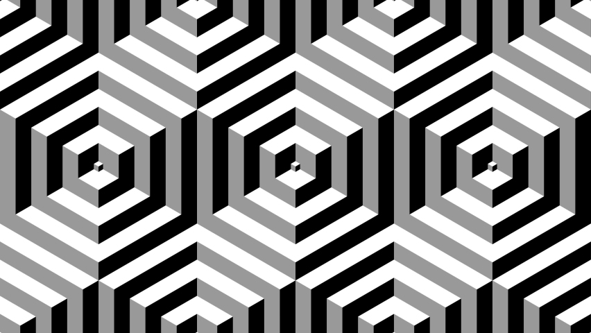 Black and white optical illusion. Op Art video. 3D pattern. Cubes. Meditation footage. Looped motion. Psychedelic hypnotic transformation. Looping animation footage. Animated geometric footage. 4K	
 | Shutterstock HD Video #1078013123