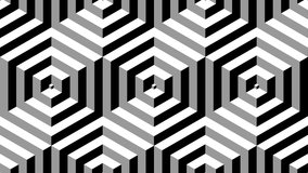 Black and white optical illusion. Op Art video. 3D pattern. Cubes. Meditation footage. Looped motion. Psychedelic hypnotic transformation. Looping animation footage. Animated geometric footage. 4K	
