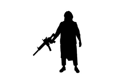 militant. black silhouette. clearly outlined black silhouette of male militant with a weapon in his hand, on a white background. Afghanistan war concept