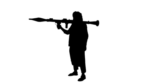militant. black silhouette. clearly outlined black silhouette of male militant with a weapon in his hand, on a white background. War concept. Afghanistan.