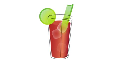 Self drawing animation black line Cocktail Bloody Mary icon isolated on white background. 4K Video motion graphic.