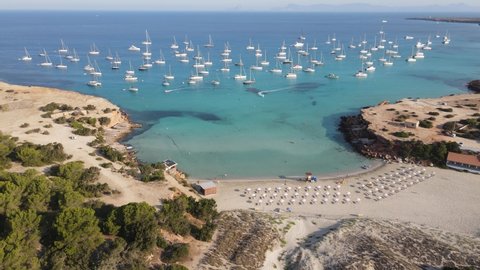 Formentera: zoom out over Cala Saona beach and bay.