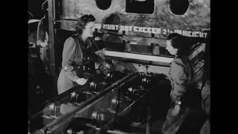 CIRCA 1940s - Women work in factories and production plants building war equipment and weaponry in 1942.