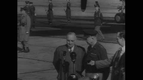 CIRCA 1950s - President Dwight Eisenhower gives a speech having been chosen as supreme commander of the NATO organization in the 1950s.