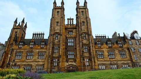 EDINBURGH, circa 2021 - The New College on The Mound, a historic building at the University of Edinburgh, Scotland, UK, housing the School of Divinity