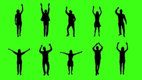 Set of 10 cheerful people clapping and dancing. Silhouette of men and women jumping over green screen. Chroma key. - Powered by Shutterstock - Get 15% off with code: PIKWIZARD15