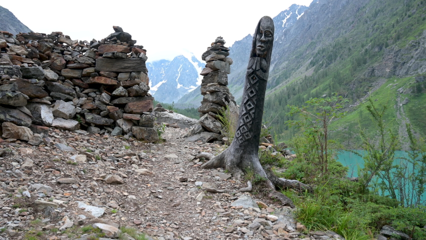 Stone gates on Shavlinsky lakes made by tourists
