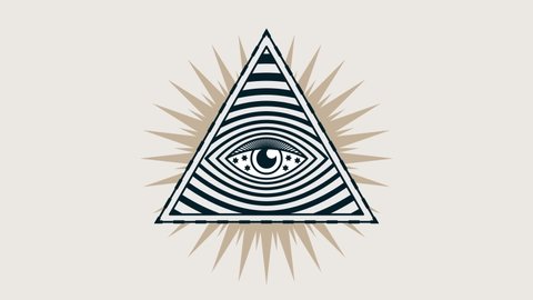 Motion graphic animated. Video of eye in the triangle, pyramid icon. The sign of the third all-seeing eye. Esoteric symbol of intuition. Conspiracy theory of masons illustration