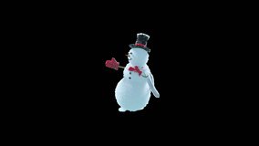 Merry christmas and happy new year, 3d rendering, Snowman,  Animation Loop, cartoon, included in the end of the clip with Luma matte. - Powered by Shutterstock - Get 15% off with code: PIKWIZARD15