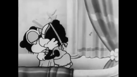 CIRCA 1934 - In this animated film, Cubby the bear climbs a tall plant to reach his girlfriend's window and they sing a love song in ancient Rome.