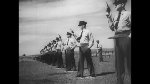 CIRCA 1949 - Security guards of American atomic power plants receive extra training.