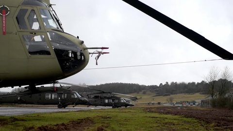CIRCA 2021 U.S. Army CH-47 Chinook helicopters participate in a military training exercise Wings of Victory, Baumholder, DE.