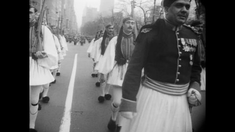 CIRCA 1949 - A Greek Independence Day parade is held on New York City's Fifth Avenue.