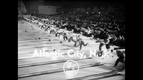 CIRCA 1949 - A bowling tournament is held in Atlantic City, New Jersey.