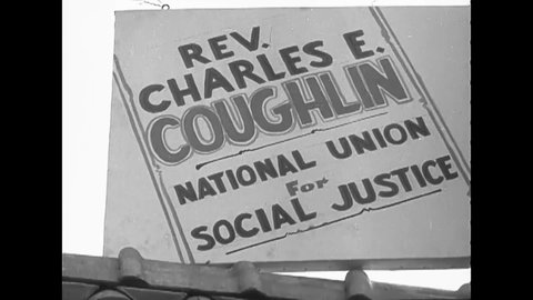 CIRCA 1930s - Father Coughlin arrives to give a speech to the National Union for Social Justice.