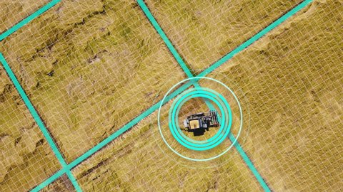 Aerial view of agricultural rice fields with combine harvester machine of rice harvest in countryside of Thailand with motion graphic concept technology agriculture, Drone Point of View