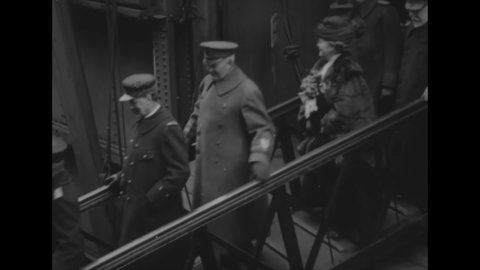 CIRCA 1919 - Secretary Daniels disembarks from the SS Leviathan in Hoboken, New Jersey.