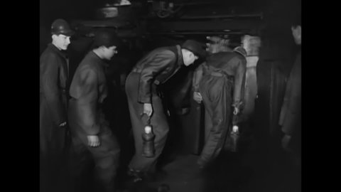 CIRCA 1946 - Young men go to work in the mines in the Ruhr district of Germany.