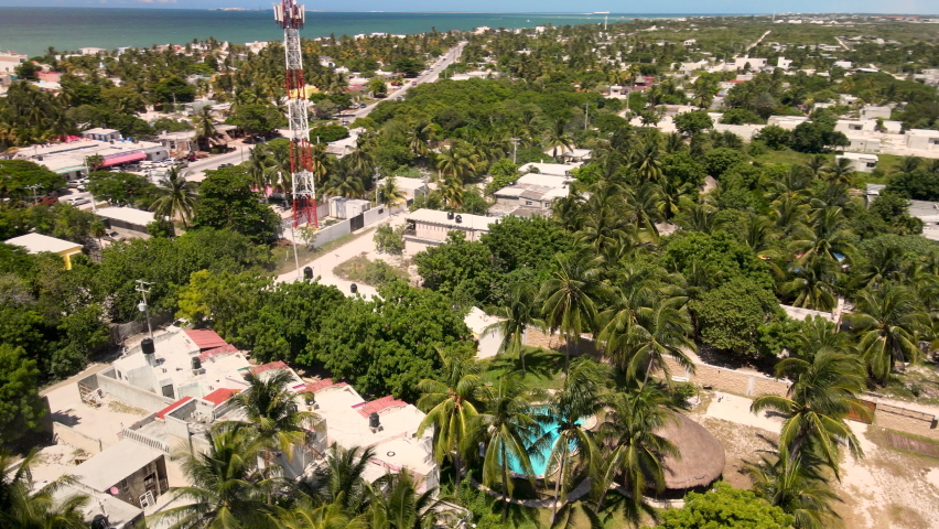 Rotational view of tropical town in yucatan Mexico