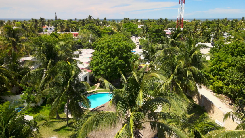 View of palms and pools in yucatan