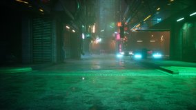 The nighttime neon street of the cybernetic city of the future. Walk through the city of the future. The animation is perfect for futuristic, fiction, cyber and sci-fi backgrounds. - Powered by Shutterstock - Get 15% off with code: PIKWIZARD15