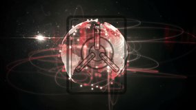 Digital animation of security vault icon over light trails over spinning globe on black background. global networking and cyber security technology concept - Powered by Shutterstock - Get 15% off with code: PIKWIZARD15