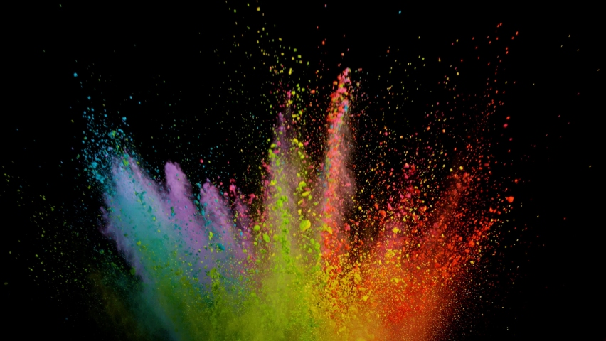 Super slow motion shot of color powder explosion isolated on black background. Shot with high speed cinema camera at 1000fps
