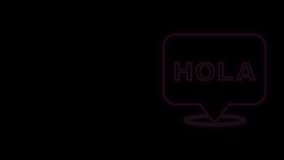 Glowing neon line Hola icon isolated on black background. 4K Video motion graphic animation.