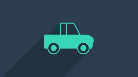 Turquoise Pickup truck icon isolated on blue background. 4K Video motion graphic animation.