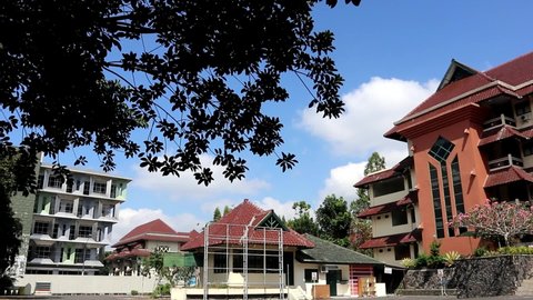 Yogyakarta, Indonesia - June 2, 2021: This is the building of the faculty of psychology and socio-cultural at the Islamic University of Indonesia, UII, study room, research room, academic office, meet