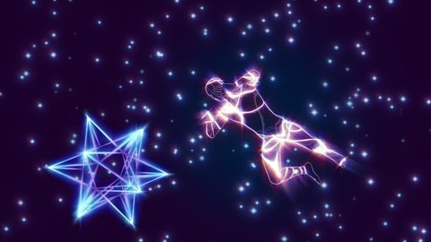 looped 3d animation. a glittering man floating in the shining starry sky.