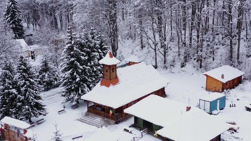 Wooden orthodox church in winter