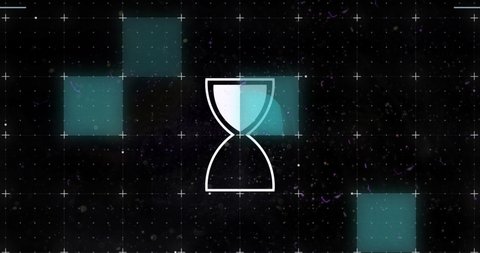 Animation of egg timer icon on black background. communication technology, data sharing and digital interface concept digitally generated video.